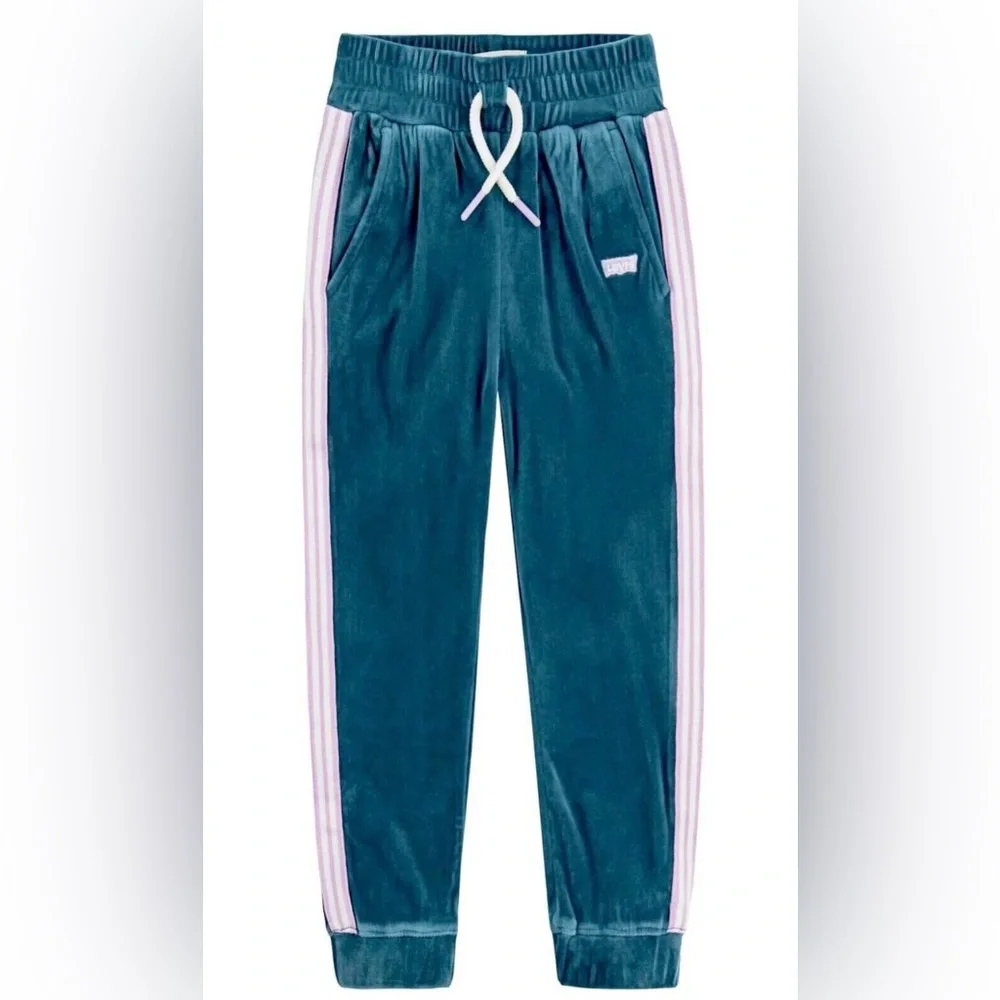 LEVI’S Girls Velour Jogger Sweatpants with Tracksuit Stripes - Picture 2 of 10